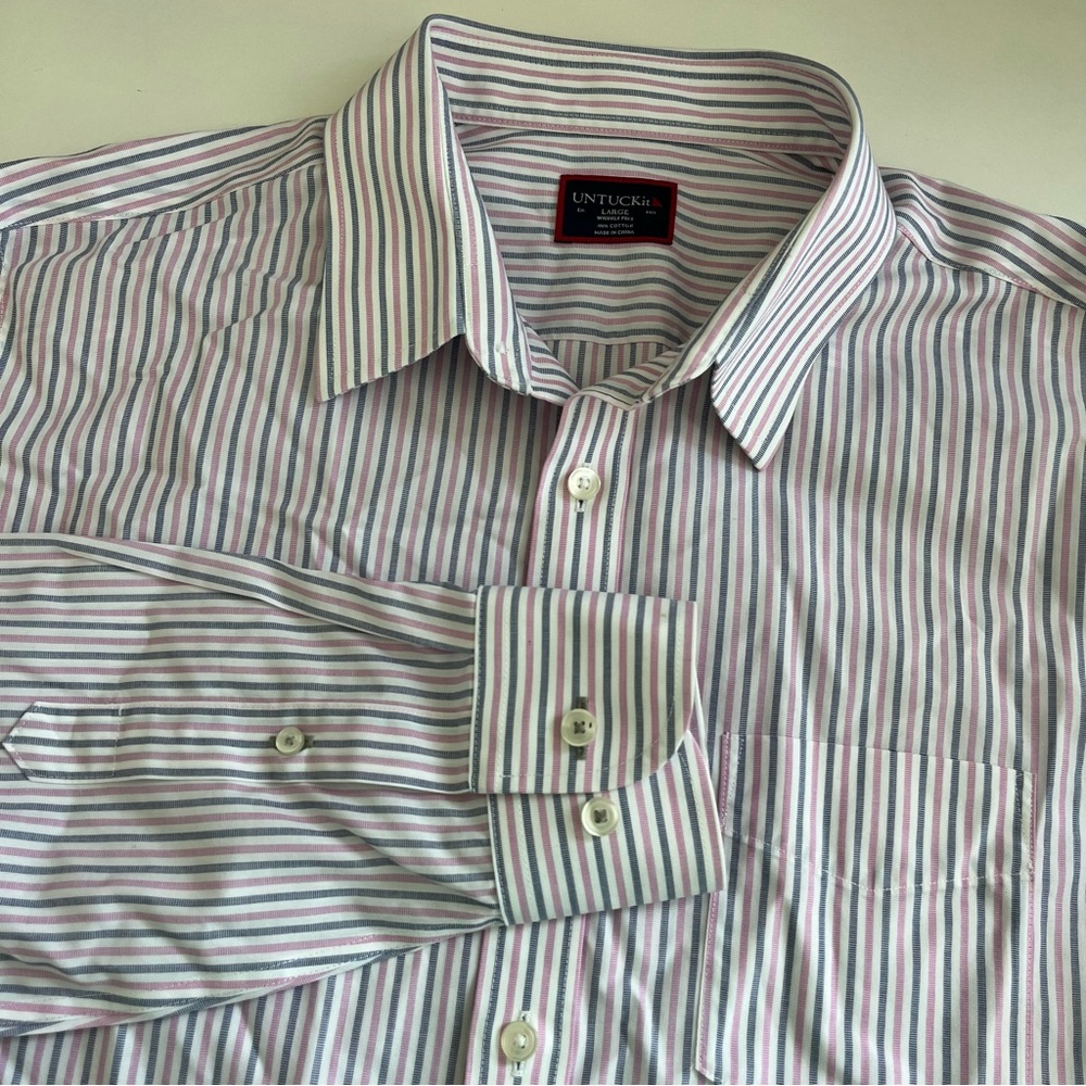 UNTUCKit Men’s Denning Purple Blue Stripe Long Sleeve Button Down Large‎
